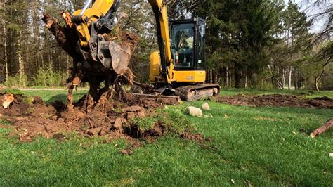 remove stumps with mini excavator|pulling out stumps with excavator.